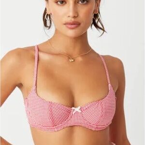 Frankie’s Bikinis Swim Cola Balconette Top S in Ladybug Gingham Never Worn